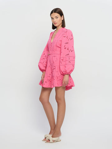 Kivari - Corfu Mini Dress in Pink Embroidery