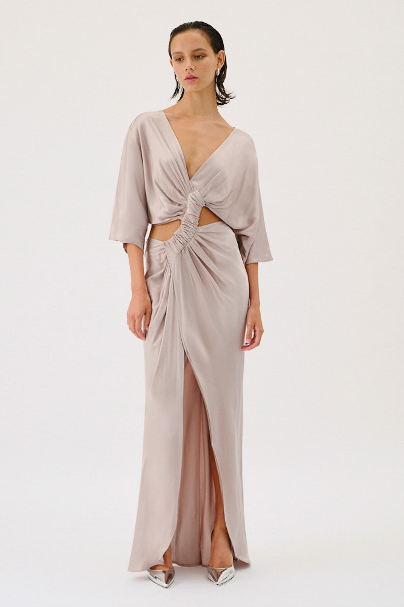 Suboo - Millenia Rouched Cross Over Midi Dress in Gunmetal
