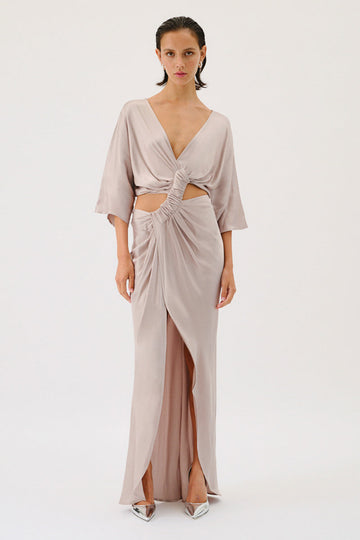 Suboo - Millenia Rouched Cross Over Midi Dress in Gunmetal