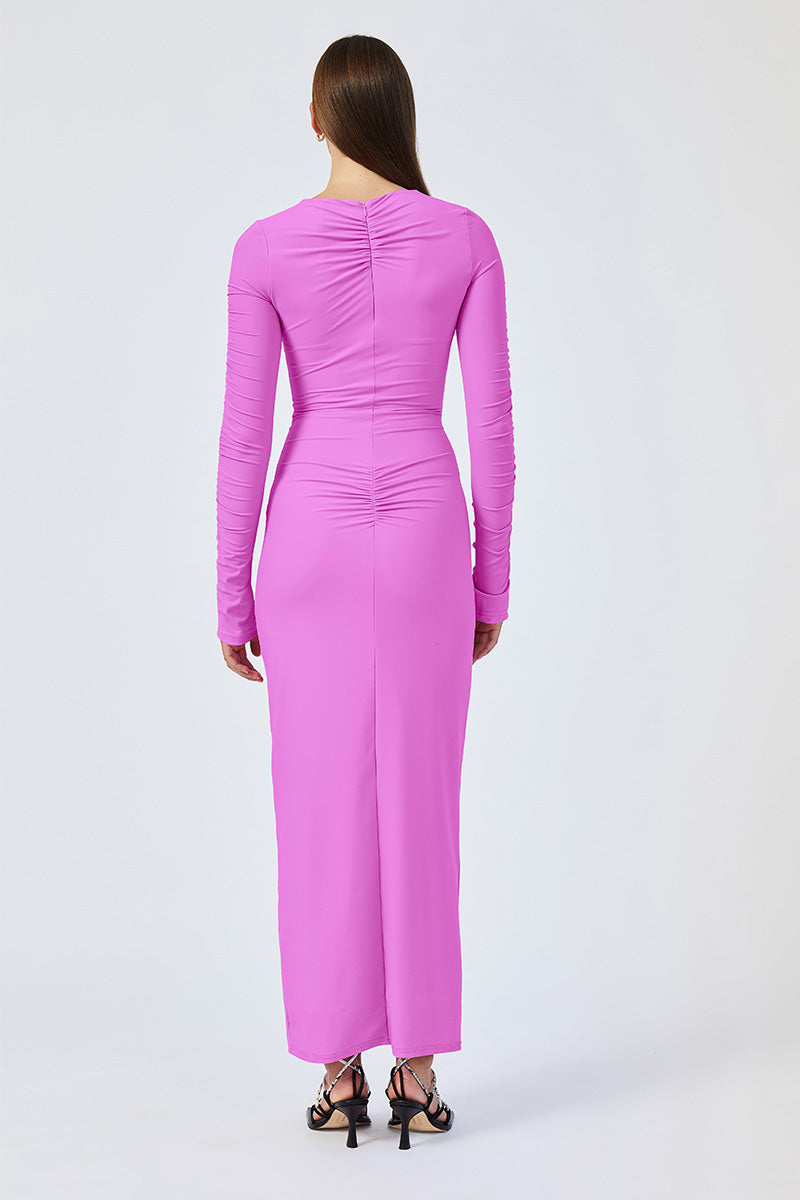 Suboo - Ivy Long Sleeve Rouched Dress in Fuchsia