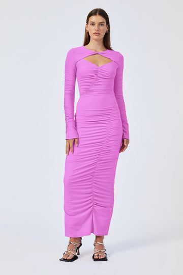 Suboo - Ivy Long Sleeve Rouched Dress in Fuchsia
