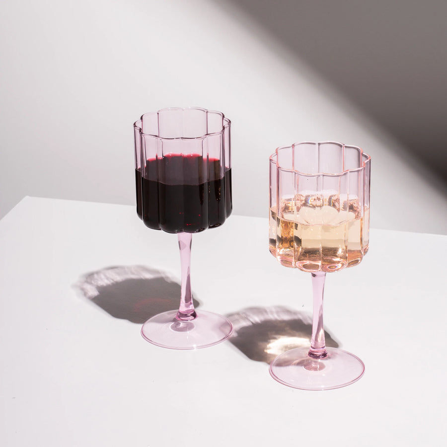FAZEEK - Wave Wine Glass Set in Pink