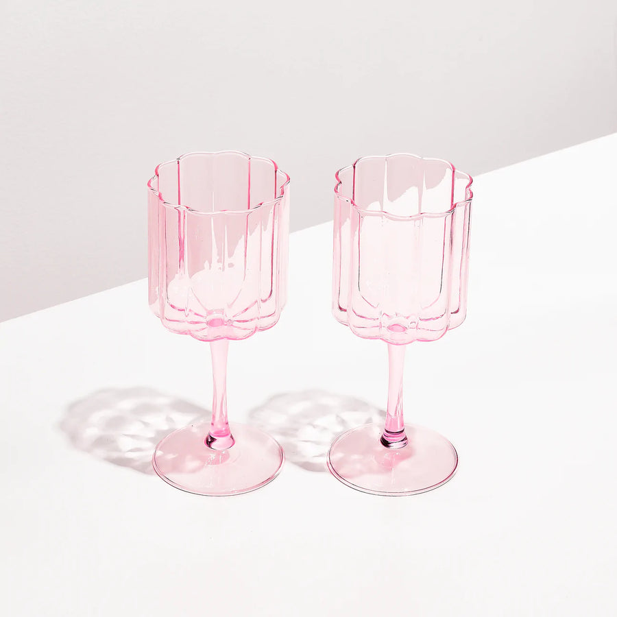 FAZEEK - Wave Wine Glass Set in Pink